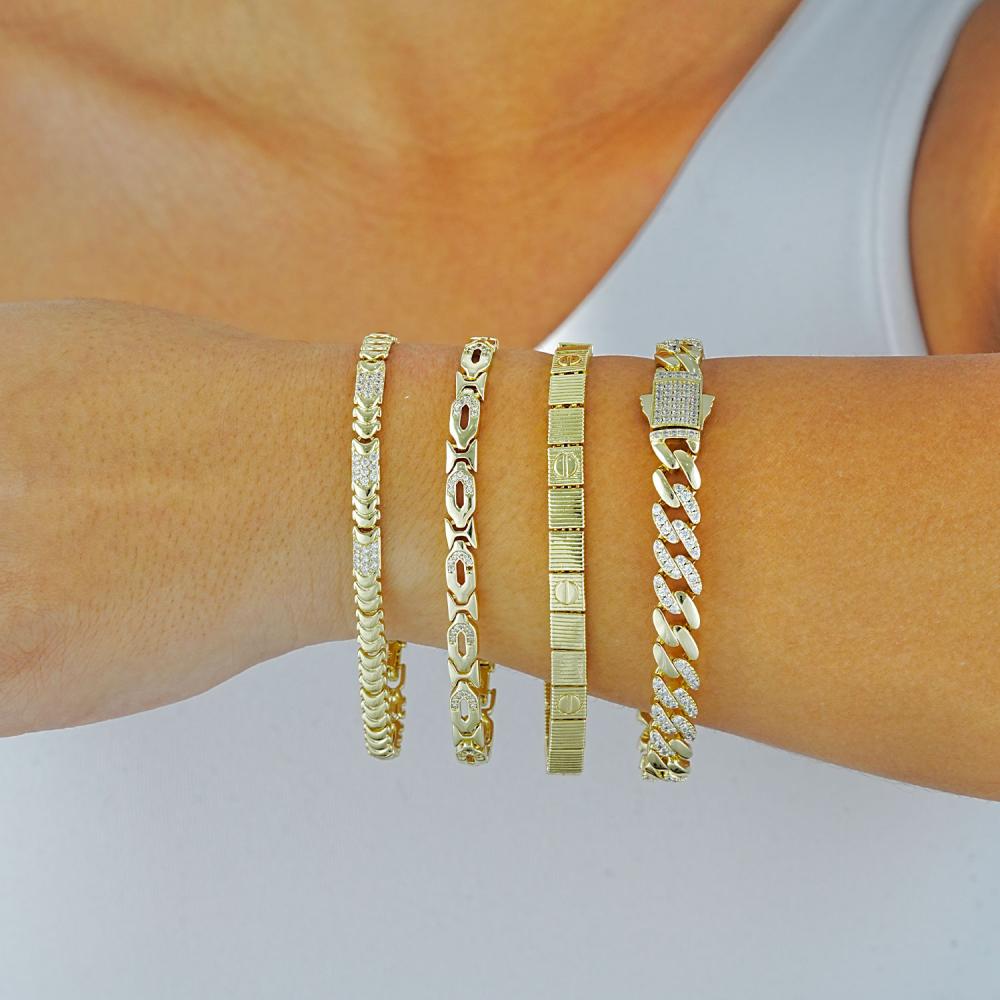 Maral 14 ayar altın rengi taşlı zincir gurmet bileklik