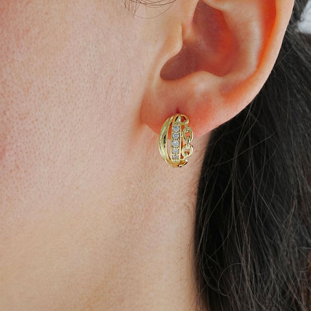 Maral 14 ayar altın rengi taşlı zincir küpe