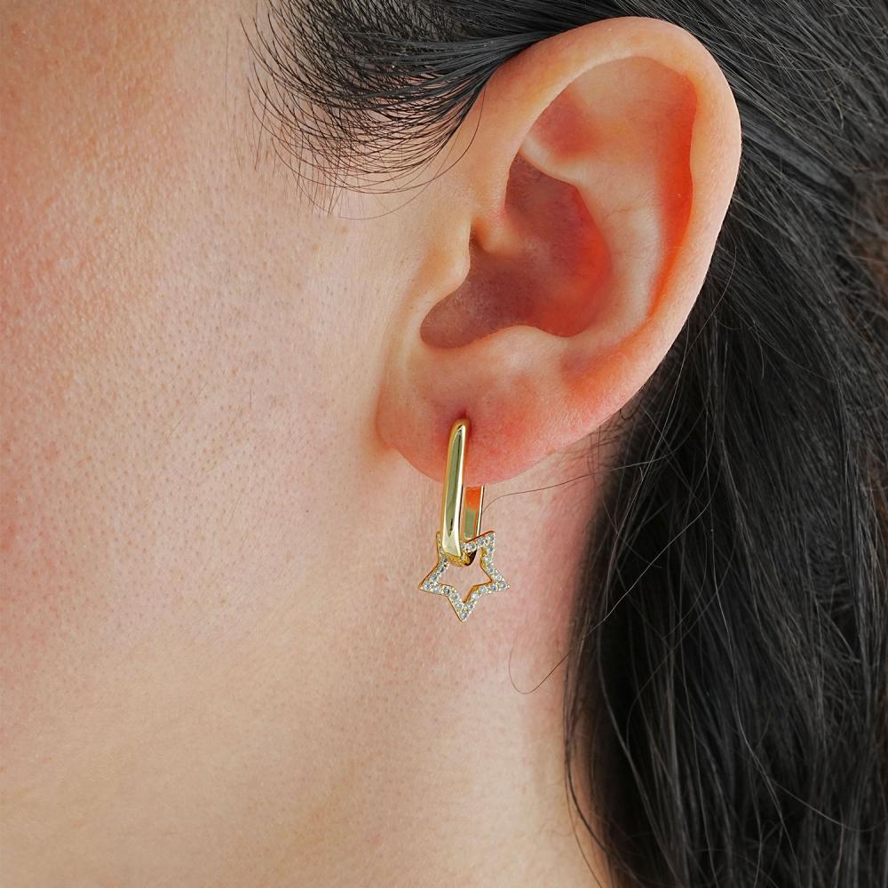 Maral 14 ayar altın rengi tek taşlı yıldız küpe