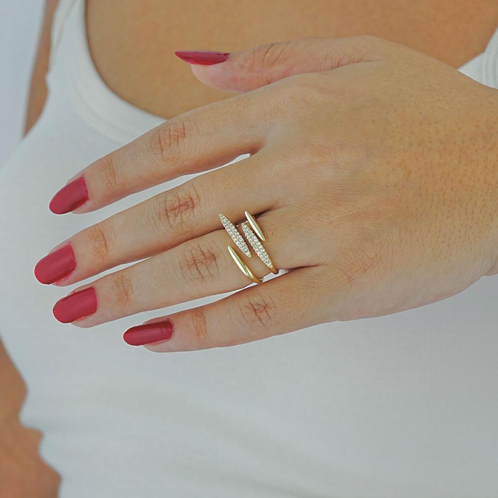 Maral 14 ayar altın rengi trio ışıltı yüzük