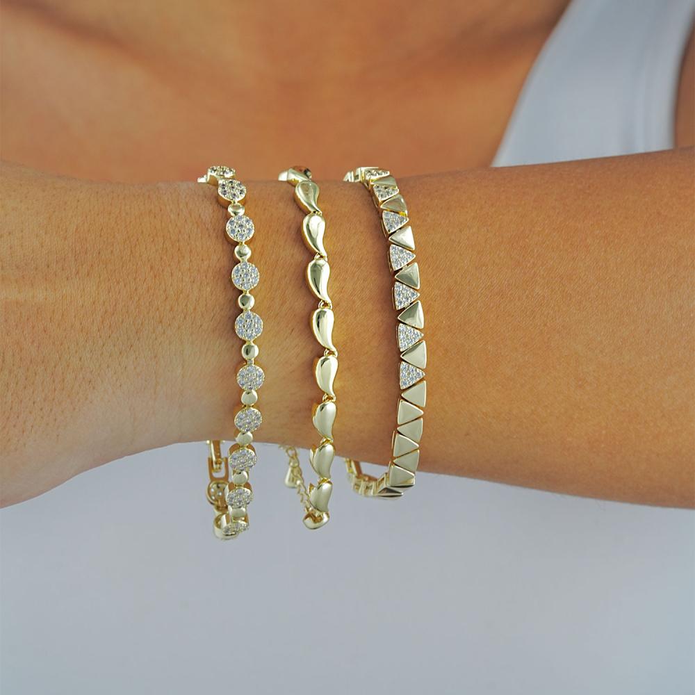 Maral 14 ayar altın rengi üçgen damla kombin bileklik