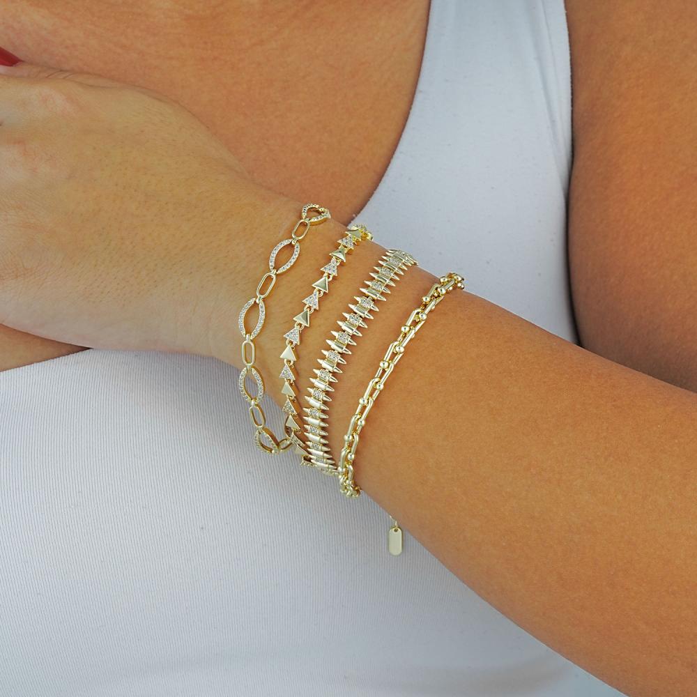 Maral 14 ayar altın rengi üçgen zirkon taşlı bileklik