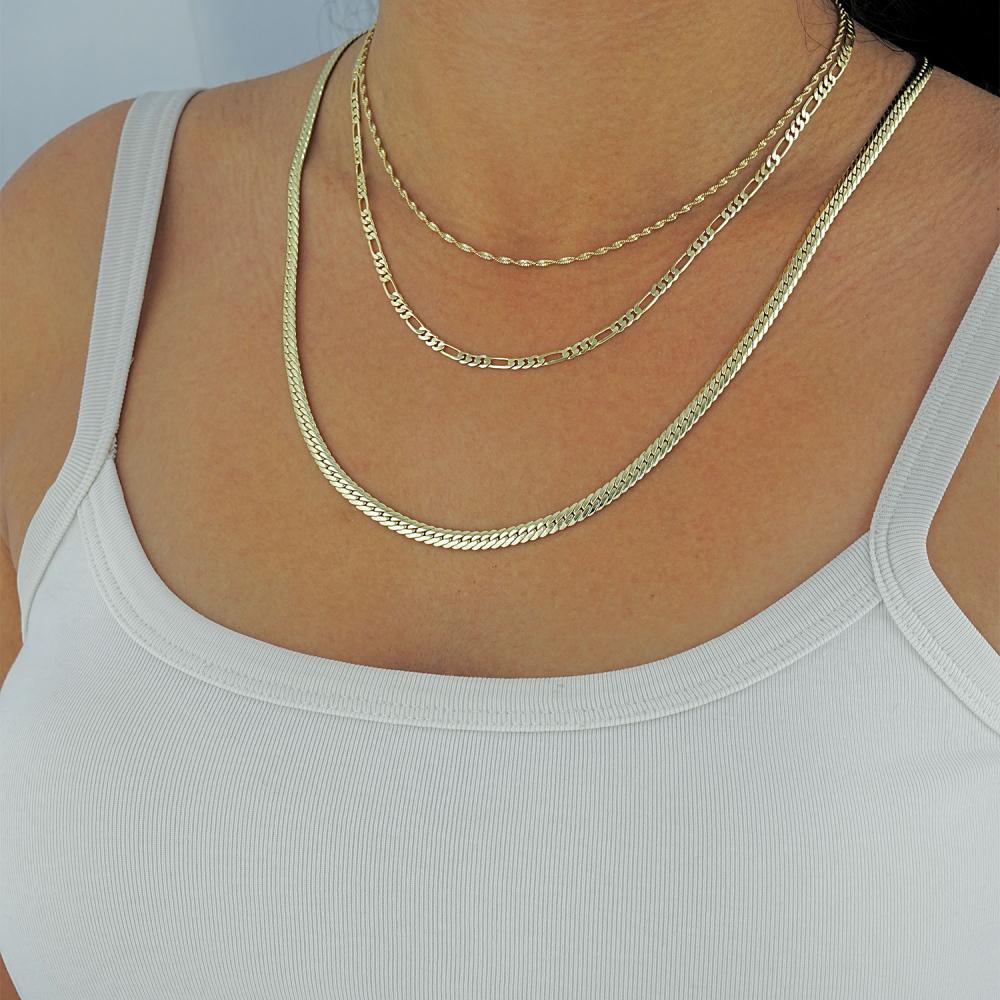 Maral 14 ayar altın rengi üçlü kombin balık sırtı kolye