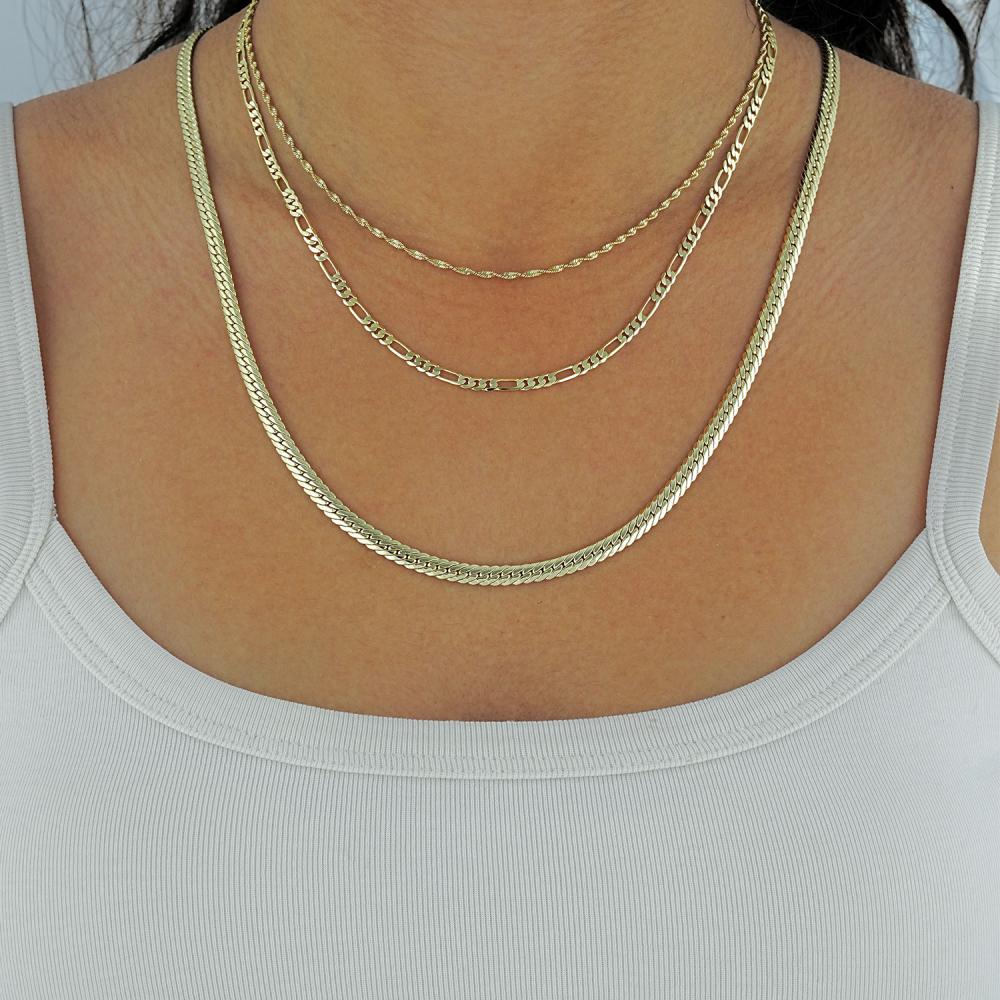 Maral 14 ayar altın rengi üçlü kombin balık sırtı kolye