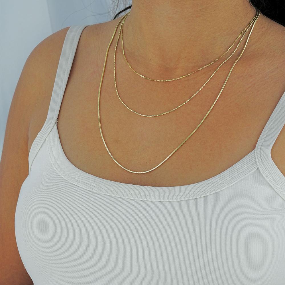 Maral 14 ayar altın rengi üçlü zarif kombin kolye