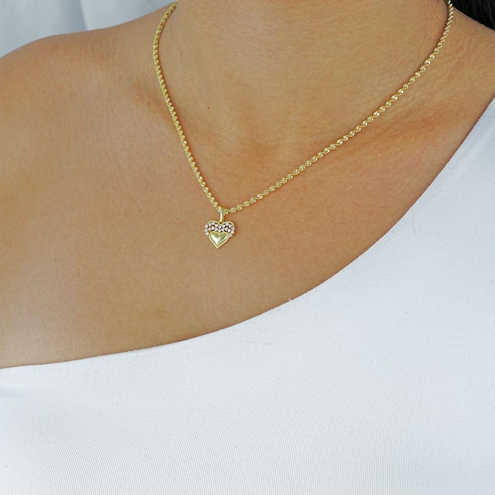 Maral 14 ayar altın rengi üzeri taşlı kalp kolye ucu