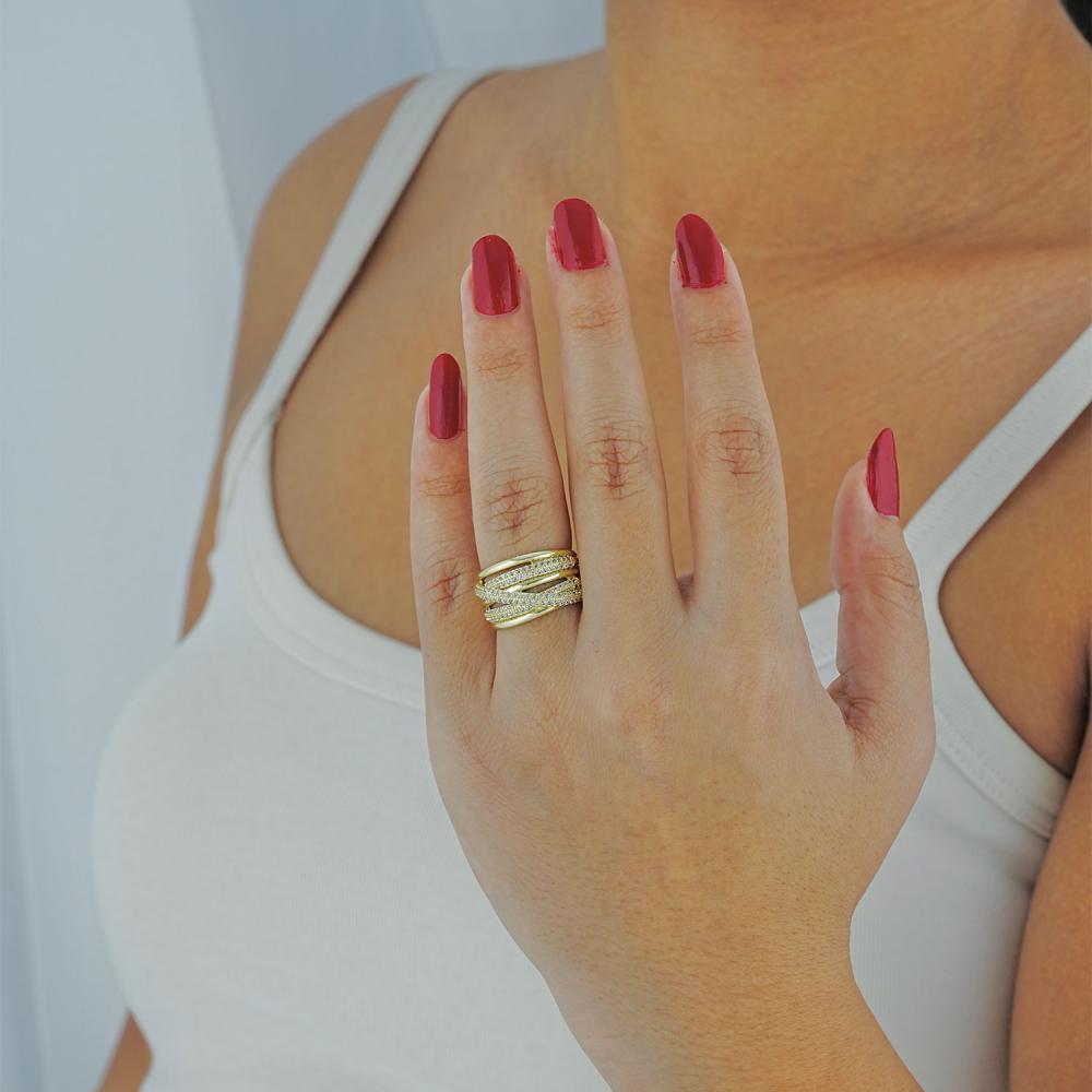 Maral 14 ayar altın rengi x düz taşlı yüzük