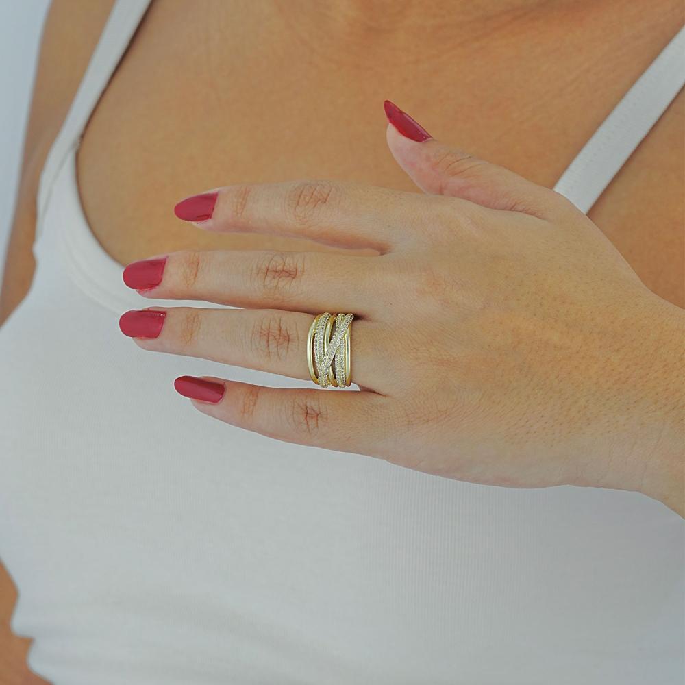 Maral 14 ayar altın rengi x düz taşlı yüzük