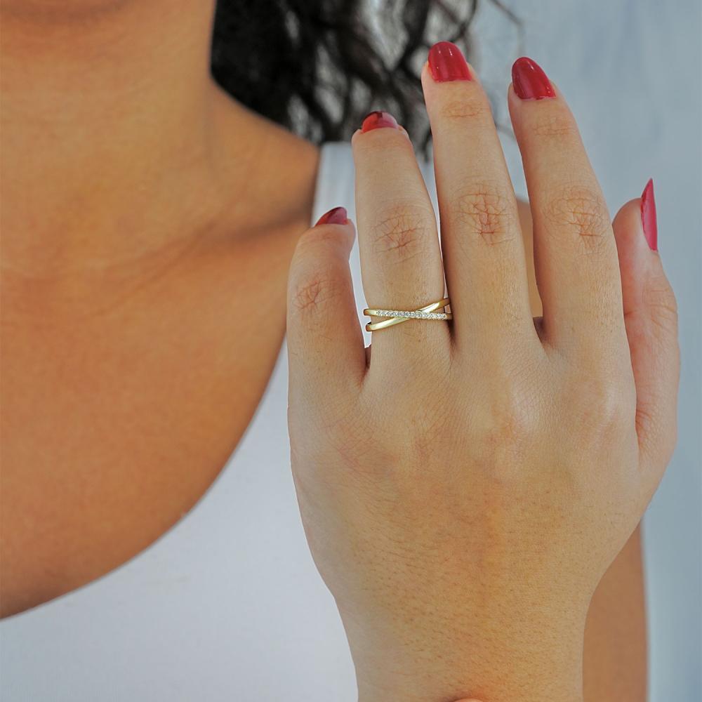 Maral 14 ayar altın rengi X taşlı yüzük