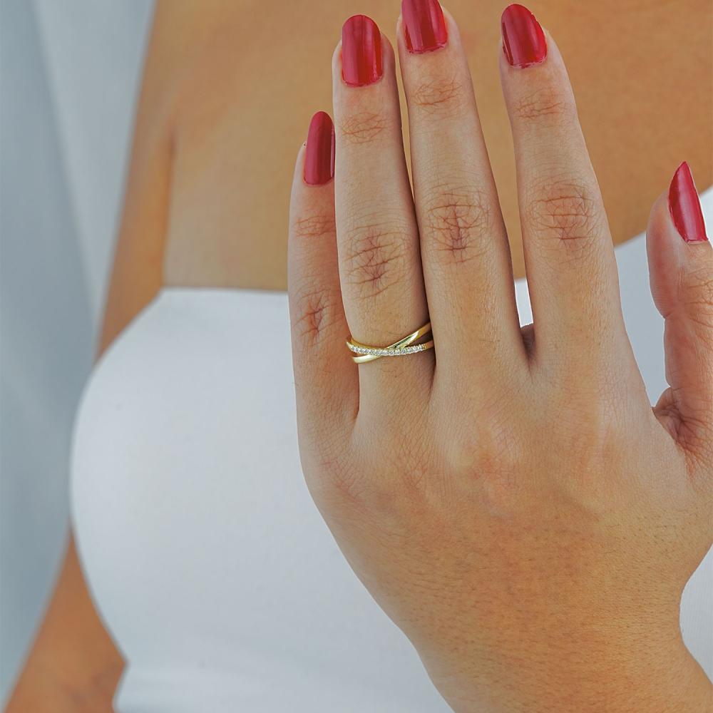 Maral 14 ayar altın rengi X taşlı yüzük