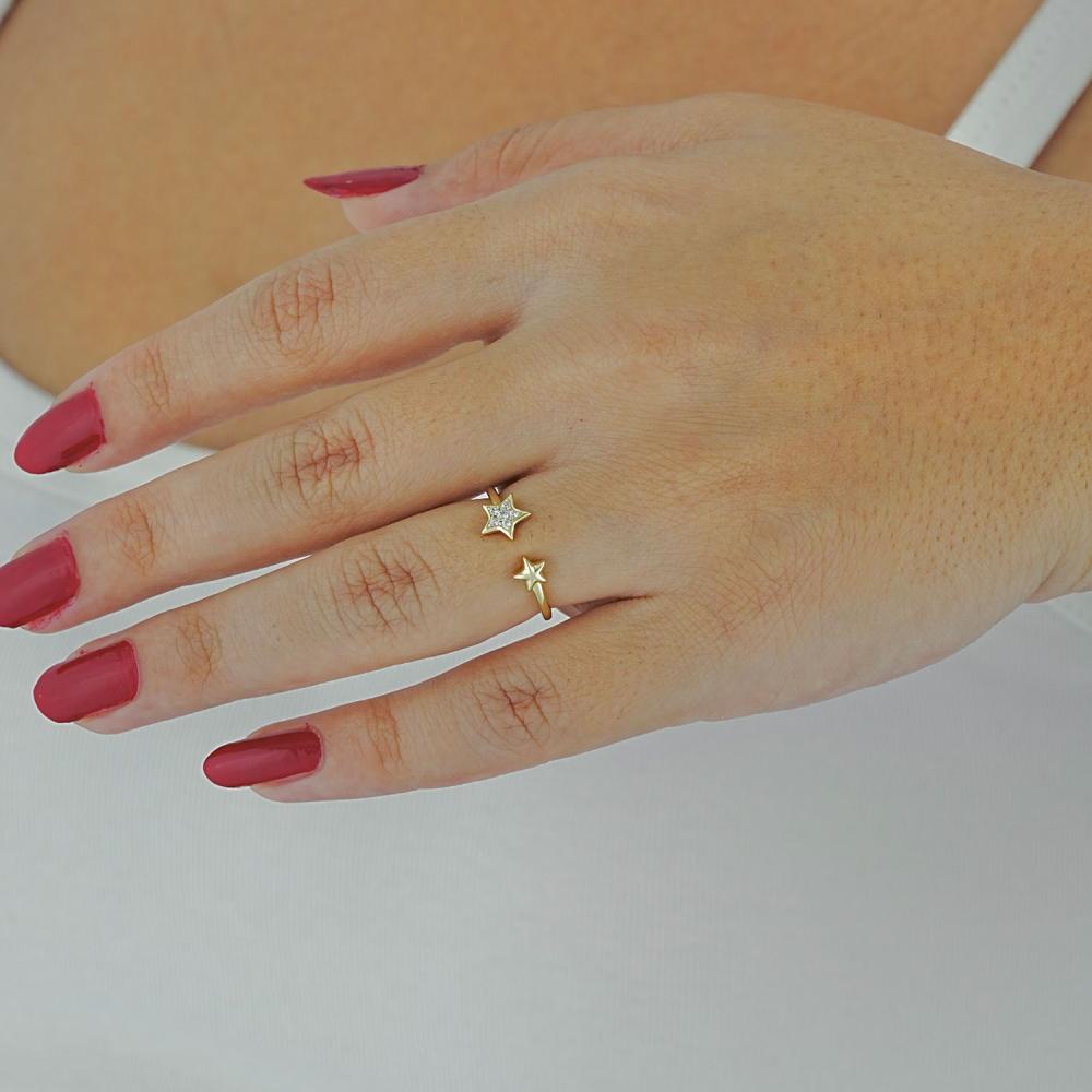 Maral 14 ayar altın rengi yıldız taşlı yüzük