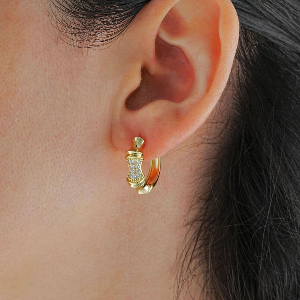 Maral 14 ayar altın rengi zarefette taşlı halka küpe