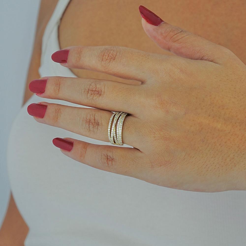 Maral 14 ayar altın rengi zarif taşlı yüzük