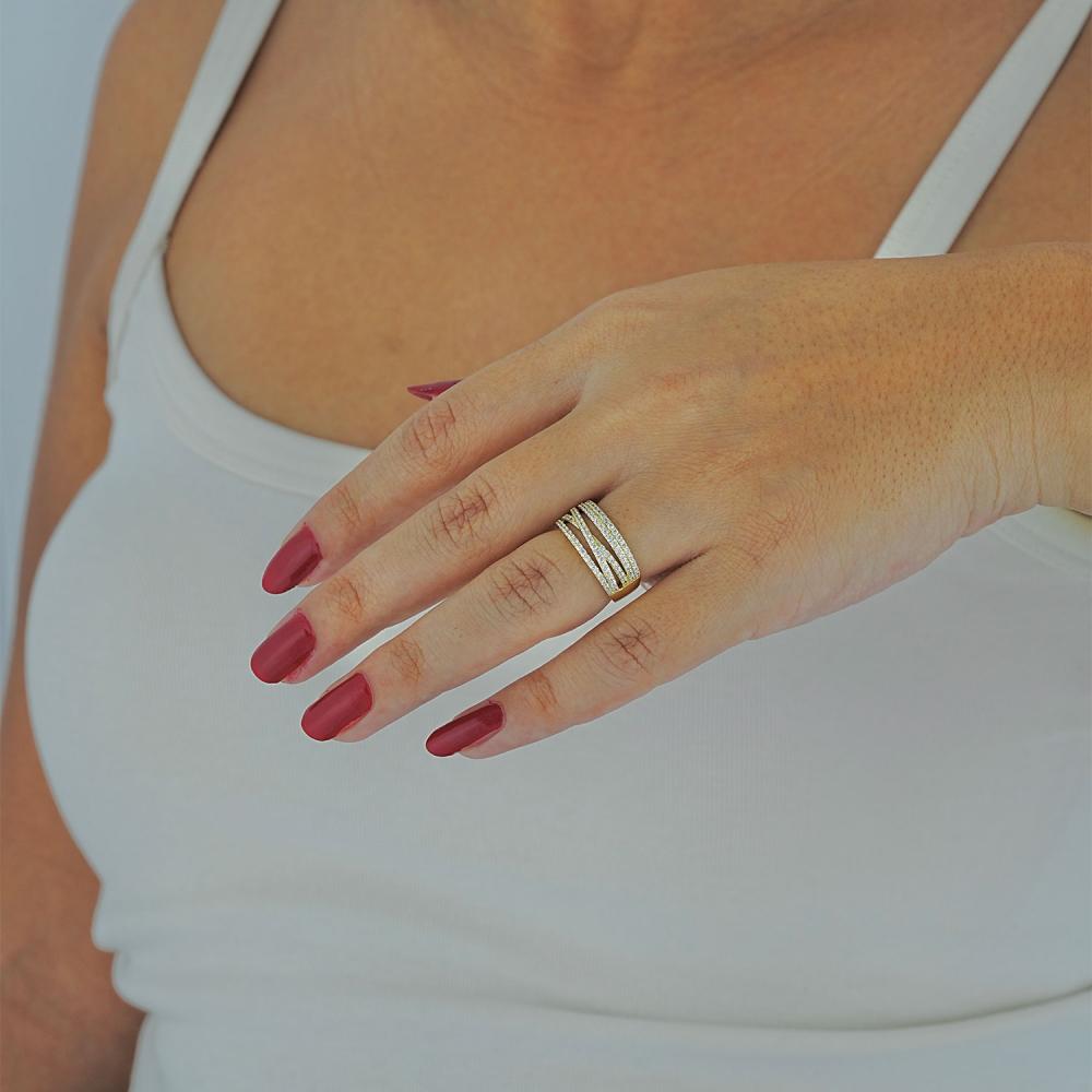 Maral 14 ayar altın rengi zarif taşlı yüzük