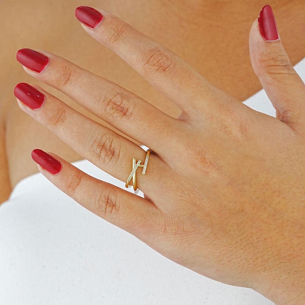 Maral 14 ayar altın rengi zarif X yüzük