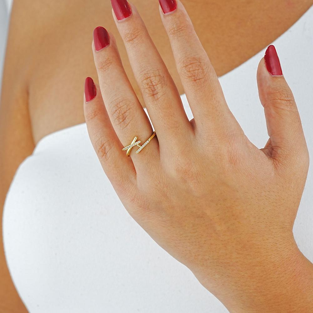 Maral 14 ayar altın rengi zarif X yüzük