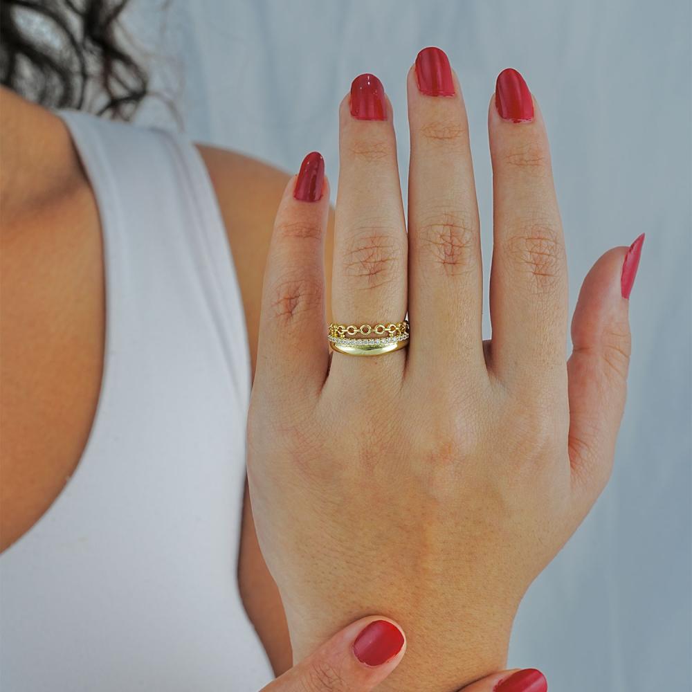 Maral 14 ayar altın rengi zincir taşlı yüzük