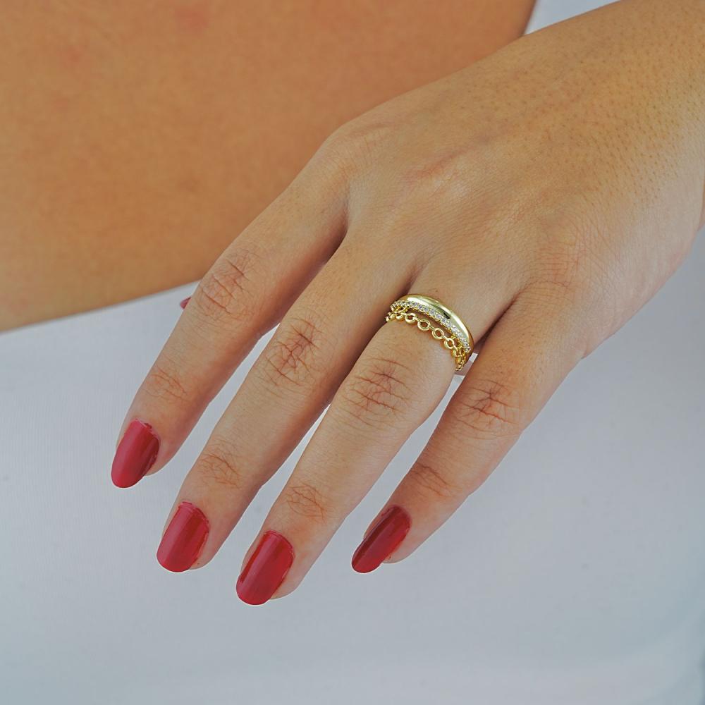 Maral 14 ayar altın rengi zincir taşlı yüzük