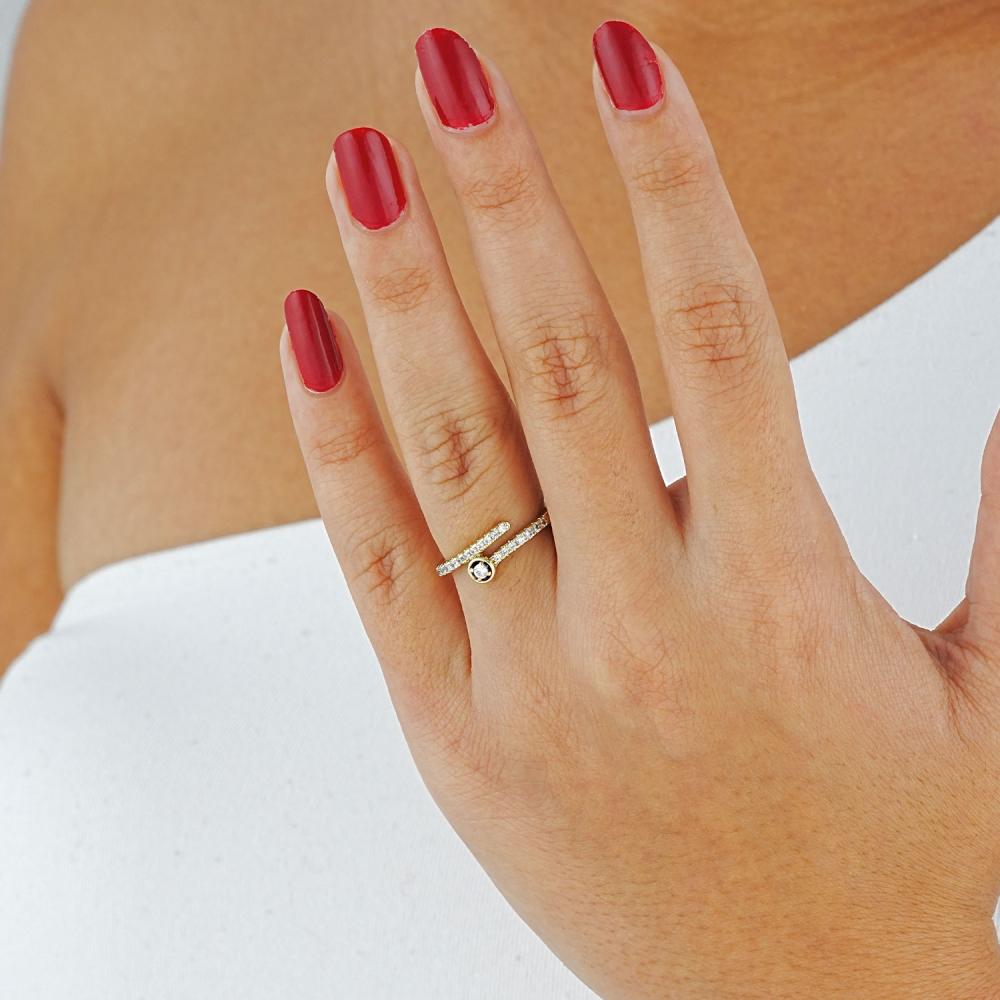 Maral 14 ayar altın rengi zirkon yuvarlak taşlı yüzük