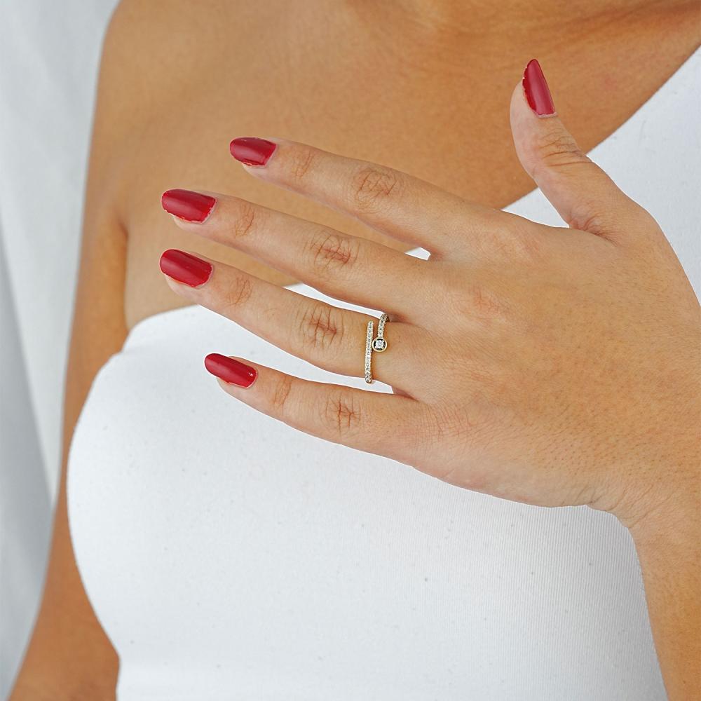 Maral 14 ayar altın rengi zirkon yuvarlak taşlı yüzük